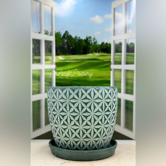 Martha Green Clay Planter Pot with Saucer Attached - Picture 5 of 9